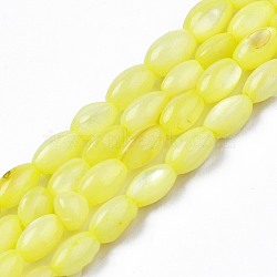 Freshwater Shell Beads Strands, Dyed, Oval, Yellow, 4~5x2.5~4mm, Hole: 0.6mm, about 77~79pcs/strand, 14.57 inch~15.16 inch(37cm~38.5cm)(SHEL-T009-B15-01)