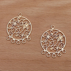 Alloy Chandelier Link Component, Flat Round with Flower of Life, Light Gold, 35x26mm(OHAR-PW0003-123B)