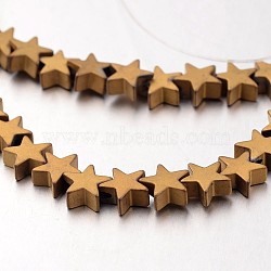 Electroplate Non-magnetic Synthetic Hematite Bead Strands, Frosted, Star, Golden Plated, 6x6x3mm, Hole: 1mm, about 82pcs/strand, 15.7 inch(G-F300-24B-F03)