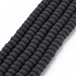 Handmade Polymer Clay Beads Strands, for DIY Jewelry Crafts Supplies, Flat Round, Black, 6~7x3mm, Hole: 1.5mm, about 113~116pcs/strand, 15.55 inch~16.14 inch(39.5~41cm)(CLAY-N008-121)