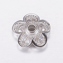 Brass Micro Pave Cubic Zirconia Bead Cap, Cadmium Free & Lead Free, 5-Petal, Platinum, 8.5x3mm, Hole: 1.5mm(ZIRC-G122-50P-RS)