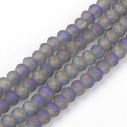 Electroplate Glass Beads Strands, Faceted, Matte Style, Rondelle, Steel Blue, 6x4.5mm, Hole: 1mm, about 87~90pcs/strand, 15.7 inch(X-EGLA-S141-6mm-03C)