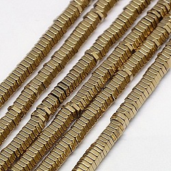 Electroplate Non-magnetic Synthetic Hematite Beads Strands, Hexagon, Grade A, Golden Plated, 4x1mm, Hole: 1mm, about 400pcs/strand, 16 inch(G-J165-4mm-05)