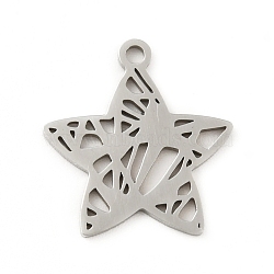 201 Stainless Steel Pendants, Hollow, Star, Stainless Steel Color, 16x15x1mm, Hole: 1.4mm(STAS-D190-02P)