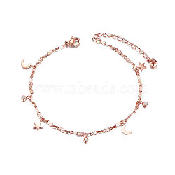 SHEGRACE Stunning Titanium Steel Anklet, with Moon and Star, Rose Gold, 200mm(JA51A)