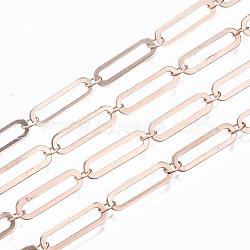 Brass Paperclip Chains, Drawn Elongated Cable Chains, Soldered, with Spool, Rose Gold, Link: 14x4x0.4mm, Link: 3.5x2.7x0.3mm, about 32.8 Feet(10m)/roll(CHC-S009-009RG)