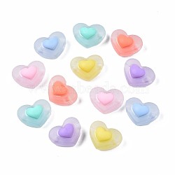 Transparent Acrylic Beads, Frosted, Bead in Bead, Heart, Mixed Color, 13x17x10mm, Hole: 2mm(X-TACR-S135-017)