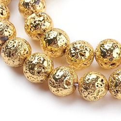 Electroplated Natural Lava Rock Bead Strands, Round, Bumpy, Golden Plated, 10~10.5mm, Hole: 1.5mm, about 39pcs/strand, 15.35 inch(39cm)(G-E429-01-10mm-G)