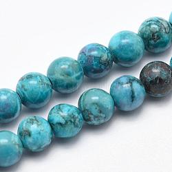Natural Marble Beads Strands, Round, Dyed & Heated, Dark Turquoise, 10mm, Hole: 1mm, about 38pcs/strand, 15.7 inch(40cm)(G-K211-10mm-E)