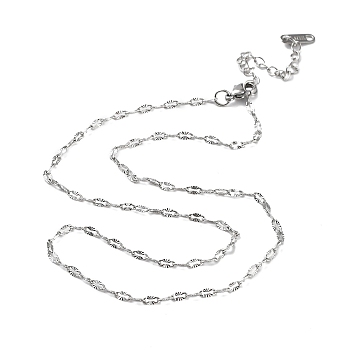 304 Stainless Steel Textured Dapped Chain Necklace, Stainless Steel Color, 15.75 inch(40cm)