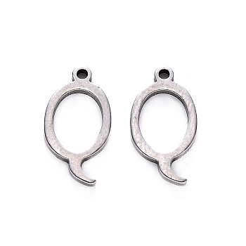 201 Stainless Steel Charms, Laser Cut, Stainless Steel Color, Letter.Q, 14.5x8x1mm, Hole: 1mm