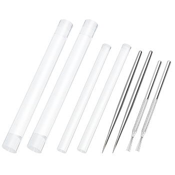 DIY Polymer Clay Tool Sets, Including Acrylic Rolling Pin, Stainless Steel Clay Needle Tools, Clear, Needle Tool: 135~155x6~6.5mm, 4pcs, Rolling Pin: 165~195x13~20mm, 4pcs