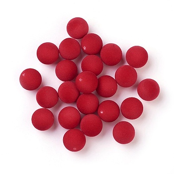 Flocky Acrylic Beads, Half Drilled, Round, Red, 10mm, Hole: 1.6mm
