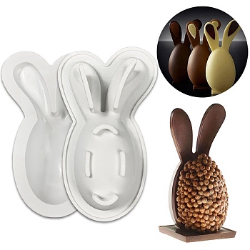 Easter Rabbit Egg Food Grade Silicone Molds, Fondant Molds, Resin Casting Molds, for Chocolate, Candy, UV Resin, Epoxy Resin Craft Making, White, 180x103x36.5mm, Inner Diameter: 153x77mm