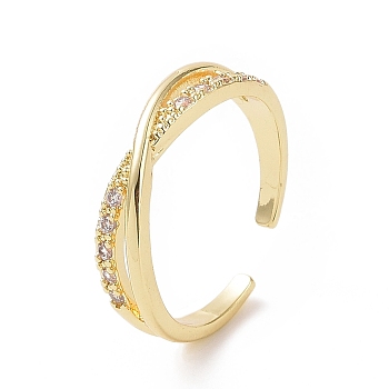 Clear Cubic Zirconia Criss Cross Open Cuff Ring, Brass Jewelry for Women, Golden, Inner Diameter: 18mm