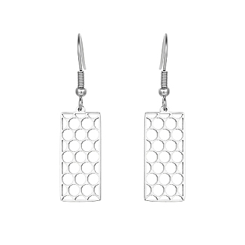 Non-Tarnish 304 Stainless Steel Dangle Earring, Rectangle, Stainless Steel Color, No Size