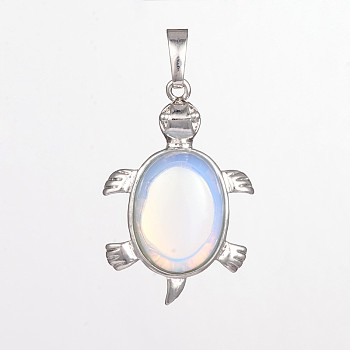Tortoise Opalite Pendants, with Brass Findings, Cadmium Free & Lead Free, Platinum, 33.5x22x7mm, Hole: 5mm