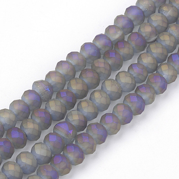 Electroplate Glass Beads Strands, Faceted, Matte Style, Rondelle, Steel Blue, 6x4.5mm, Hole: 1mm, about 87~90pcs/strand, 15.7 inch