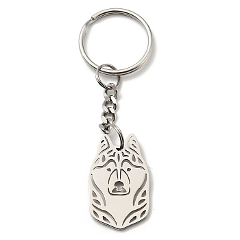 304 Stainless Steel Keychain, Dog, Stainless Steel Color, 8.1cm