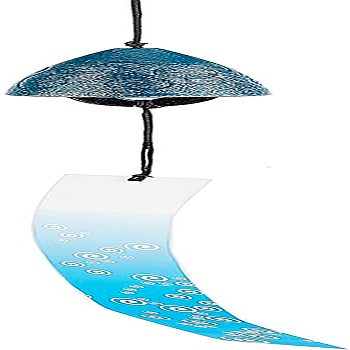 Iron Wind Chime, with Polyester Cord & Paper, Sky Blue, 445mm