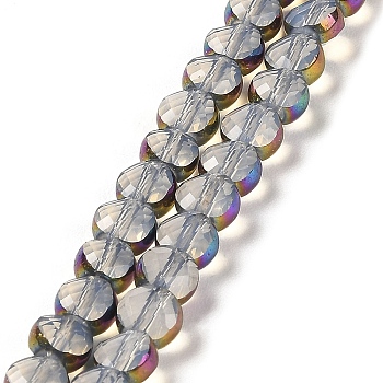 Electroplate Transparent Glass Beads Strands, Rainbow Plated Edge Beads , Faceted Flat Round, WhiteSmoke, 5.5~6x6~7x3.5~4.5mm, Hole: 1~1.2mm, about 100pcs/strand, 20.79''(52.8cm)