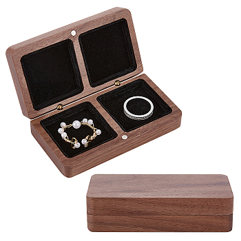 2-Slot Black Walnut Jewelry Magnetic Storage Boxes, Jewellery Organizer Travel Case, with Velvet Inside, for Necklace, Ring Earring Holder, Rectangle, Black, 10x5.6x2.5cm, Inner Diameter: 3.9x3.9x0.6cm