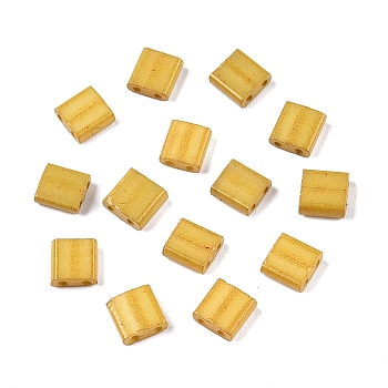 2-Hole Baking Paint Glass Seed Beads, Rectangle, Goldenrod, 5x4.5~5.5x2~2.5mm, Hole: 0.5~0.8mm