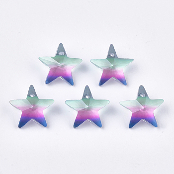 Rainbow K9 Glass Pendants, Faceted, Star, Colorful, 15.5x16.5x7.5mm, Hole: 1mm