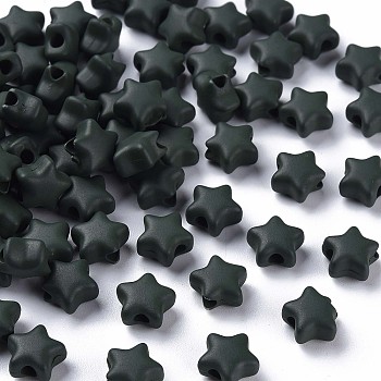 Spray Painted Acrylic Beads, Star, Olive Drab, 8.5x9.5x5mm, Hole: 2mm, about 2050pcs/500g