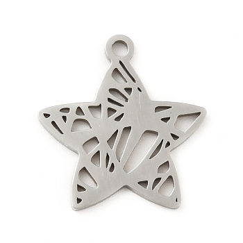 201 Stainless Steel Pendants, Hollow, Star, Stainless Steel Color, 16x15x1mm, Hole: 1.4mm