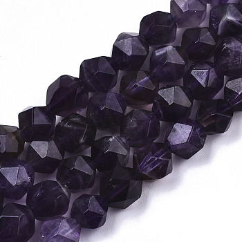 Natural Amethyst Beads Strands, Star Cut Round Beads, Faceted, 6~7x7x6mm, Hole: 1mm, about 56~57pcs/strand, 14.37 inch~14.76 inch(36.5~37.5cm)