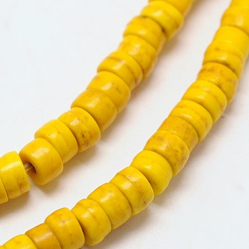 Dyed Synthetic Turquoise Beads Strands, Heishi Beads, Flat Round/Disc, Gold, 6x3mm, Hole: 1mm, about 136pcs/strand, 15.7 inch