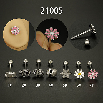 316L Surgical Stainless Steel Tongue Rings, Skull, Non-Tarnish, Stainless Steel Color, 16mm, Pin: 1.6mm