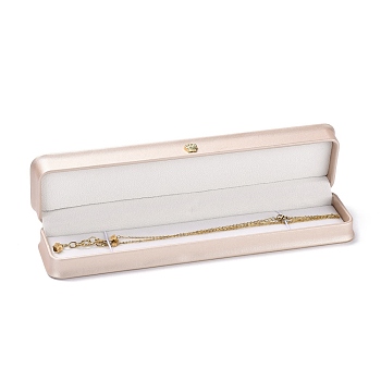 PU Leather Jewelry Box, with Resin Crown, for Necklace Packaging Box, Rectangle, Pink, 5.6x24.2x3.8cm