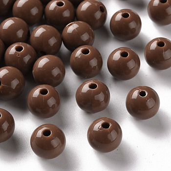 Opaque Acrylic Beads, Round, Camel, 10x9mm, Hole: 2mm