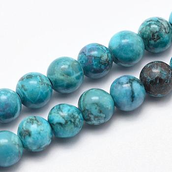 Natural Marble Beads Strands, Round, Dyed & Heated, Dark Turquoise, 10mm, Hole: 1mm, about 38pcs/strand, 15.7 inch(40cm)