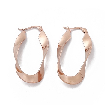 201 Stainless Steel Twist Oval Hoop Earrings with 304 Stainless Steel Pins for Women, Light Gold, 42~43.5x19.4~21x0.9~1mm, Pin: 0.8~1.2x0.8mm