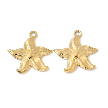 304 Stainless Steel Pendants, Starfish Charms, Ion Plating(IP), Real 18K Gold Plated, 20x19.5x2mm, Hole: 2mm