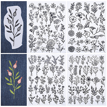 4 Sheets 2 Style Bohemia Style Water Soluble Fabric, Wash Away Embroidery Stabilizer, Flower, 300x212x0.1mm, 2 sheets/style