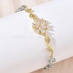 Brass Micro Pave Cubic Zirconia Link Chain Bracelets for Women, Flower, Long-Lasting Plated, Rack Plating, Cadmium Free & Lead Free, Platinum & Real Gold Plated & Real Platinum Plated, Clear, 7.09 inch(18cm)(BJEW-C156-04A-01GP)