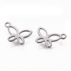 Tarnish Resistant 304 Stainless Steel Charms, Butterfly, Stainless Steel Color, 11x7.5x0.8mm, Hole: 1.2mm(STAS-L234-074P)
