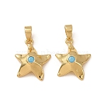 Brass Micro Pave Light Sky Blue Cubic Zirconia Pendants, Starfish Charms, Real 18K Gold Plated, 15.5x13.5x4.5mm, Hole: 2x4.5mm(CU-CBADD64-06G)