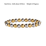 Hip-hop Style Waterproof 304 Stainless Steel Beads Stretch Bracelets for Women Men, Golden & Stainless Steel Color, Inner Diameter: 1/4 inch(0.8cm)(CT0530-4)