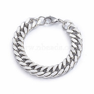 Men's 304 Stainless Steel Diamond Cut Cuban Link Chain Bracelets, with Lobster Claw Clasps, Stainless Steel Color, 8-1/8 inch~8-1/4 inch(20.5~21cm), 12mm(X-BJEW-L673-002A-P)
