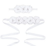 Polyester Waist Chain Belts and Headbands with Imitation Pearl, Jewelry Set with Alloy Rhinestone for Wedding Party, White, 5-1/8~72 inch(13~183cm), 2Pcs/set(DIY-WH0308-150A)