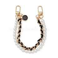 Double-strand Bag Handles, with ABS Plastic Imitation Pearl Beads, PU Leather & Alloy Cable Chain & Swivel Clasps, Bag Replacement Accessories, Light Gold, 27x1.6cm(FIND-WH0060-72)