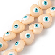Evil Eye Resin Beads Strands, Heart, PapayaWhip, 12.5x14x9mm, Hole: 1.8mm, about 30pcs/strand, 14.25 inch(36.2cm)(RESI-F040-01E)