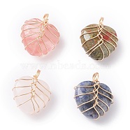 Natural & Synthetic Faceted Gemstone Pendants, with Real 18K Gold Copper Wire Wrapped, Heart, 18.5x16x11mm, Hole: 4mm(PALLOY-JF01304)