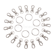 Alloy Swivel Lobster Claw Clasps, Swivel Snap Hook and Iron Split Key Rings, Platinum, 32x13mm and 25x2mm, 100pcs/set(FIND-TA0001-01P)