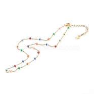 Stainless Steel Satellite Chain Necklaces, with Enamel, Colorful, Golden, 16.14 inch(41cm)(NJEW-JN03408)